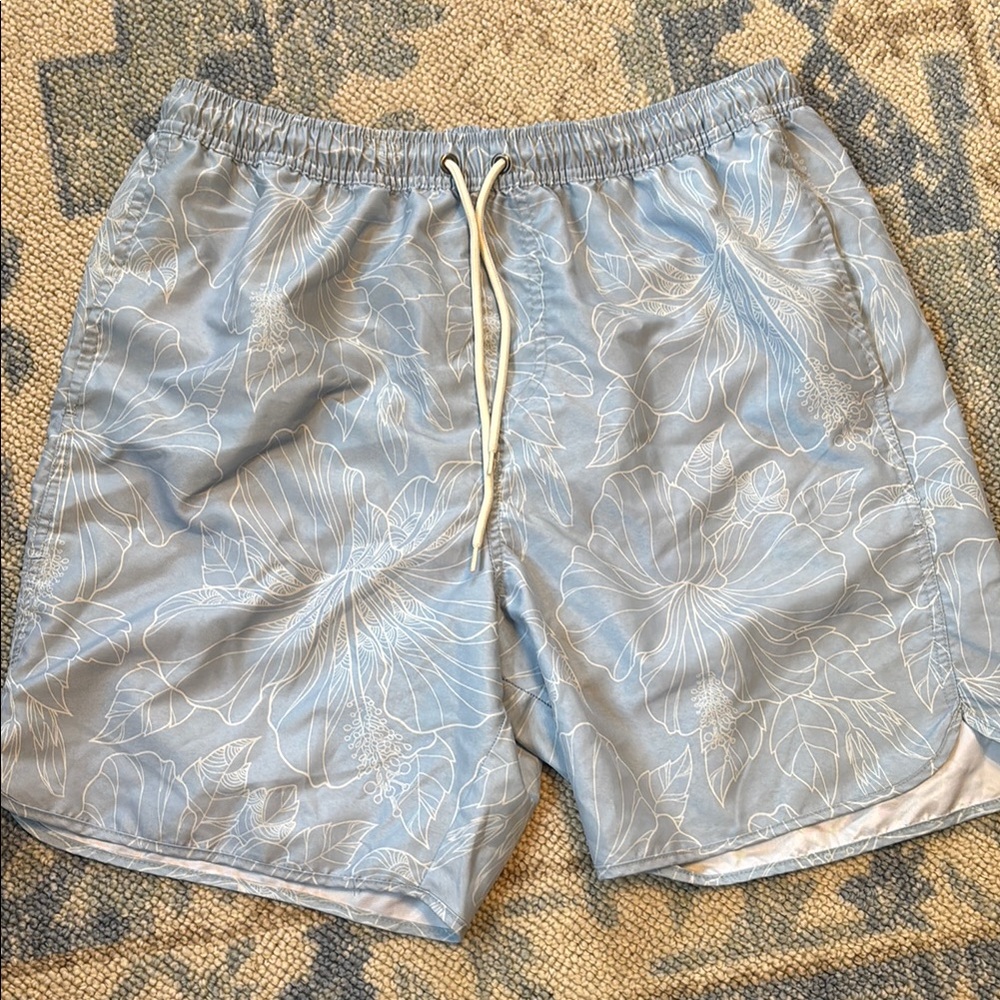 Light Blue Floral Men's Swim Shorts